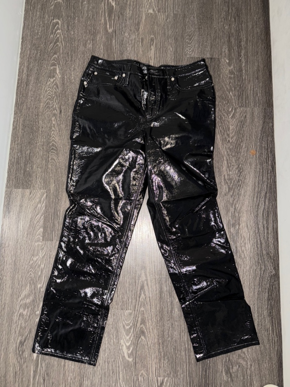 J. Crew Shiny Black Straight-Leg Jeans